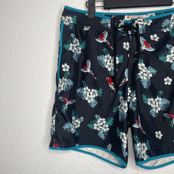 Original Penguin Swimwear Mens Size 30 Blue Bird Floral Volley Swim Board Shorts - Picture 7 of 12